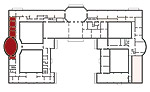 Small plan of the palace (first floor) showing the present position